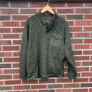 Outdoor Life Olive Green and Black Marled 1/4 Button Up Pullover Sweater